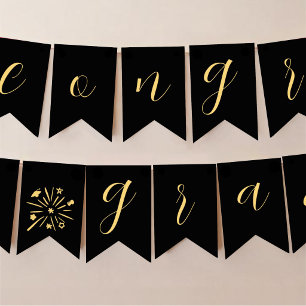 Congrats Grad Black Gold Graduation Caps  Bunting Flags