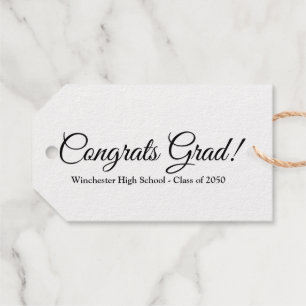 Congrats grad black gold script text class year foil gift tags