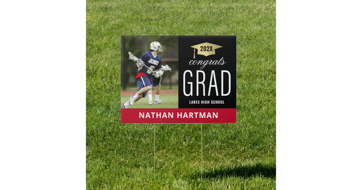 Congrats Grad Black & Red Graduation Sign | Zazzle