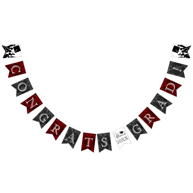 Congrats Grad - Black & Red Marble   Bunting Flags (All)