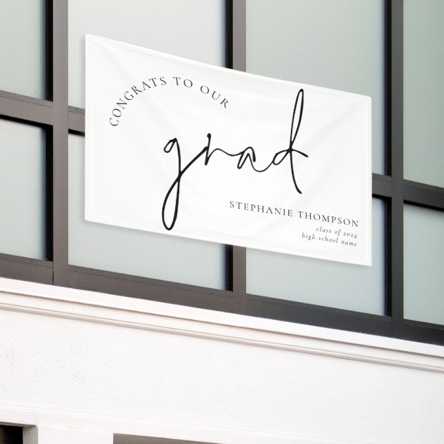 Congrats Grad Black Script Graduation Announce Banner (Outside Building)