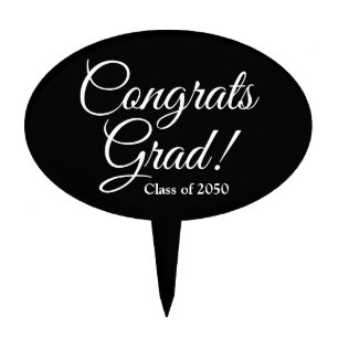 Congrats Grad black white custom script class year Cake Topper