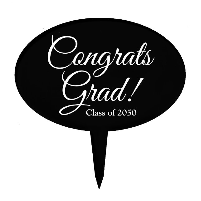Congrats Grad black white custom script class year Cake Topper (Front)