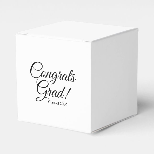 Congrats grad black white custom script class year favor boxes (Front Side)