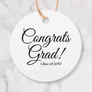 Congrats grad black white custom script class year favor tags