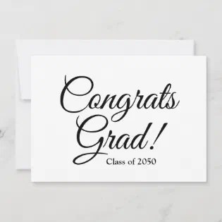 Congrats grad black white custom script graduation card