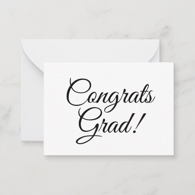 Congrats grad black white custom script text note card (Front)