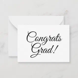 Congrats grad black white custom script text note card