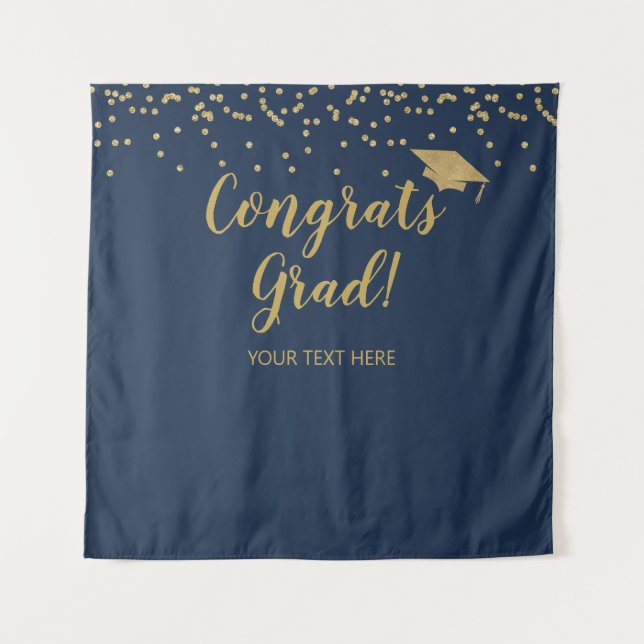 Congrats grad blue and gold Backdrop banner (Front)