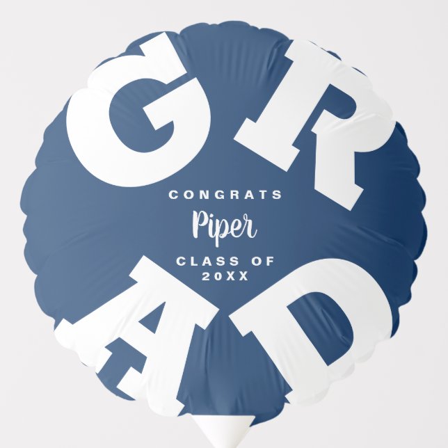 Congrats GRAD Blue and White Personalized Party Balloon (Front)