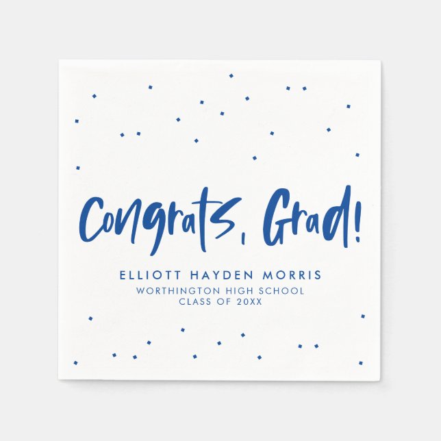 Congrats grad blue confetti graduation napkins (Front)