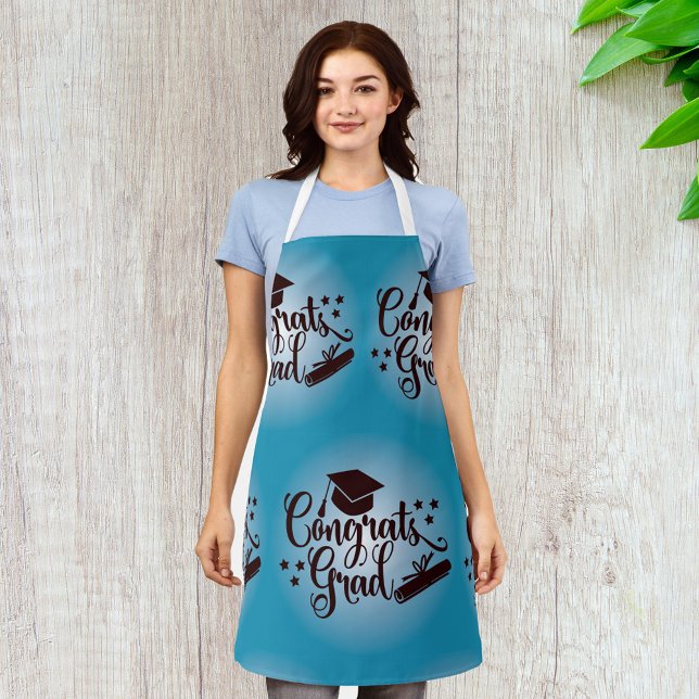 Congrats Grad Blue Graduation Celebration Apron (Creator Uploaded)