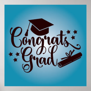 Congrats Grad Blue Graduation Celebration Poster