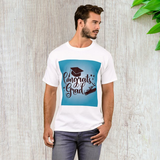 Congrats Grad Blue Graduation Celebration T-Shirt (Creator Uploaded)