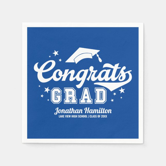 Congrats Grad Blue Graduation Party  Napkins (Front)