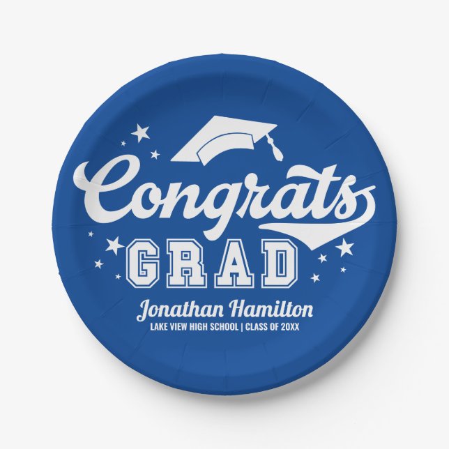 Congrats Grad Blue Graduation Party  Paper Plates (Front)