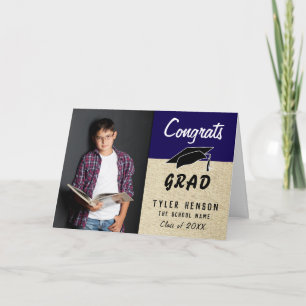 Congrats Grad Blue Rustic Photo Graduation Card