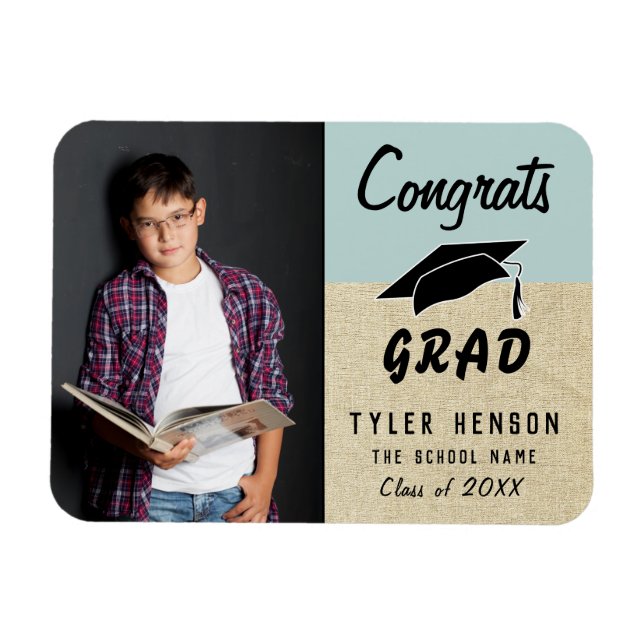 Congrats Grad Blue Rustic Photo Graduation  Magnet (Horizontal)