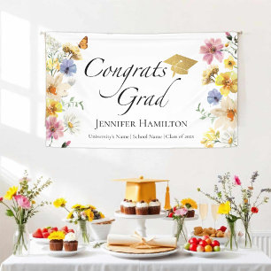 Congrats Grad Boho Wildflower Graduation Party Banner