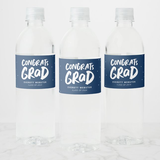 Congrats grad bold navy personalized graduation water bottle label (Bottles)