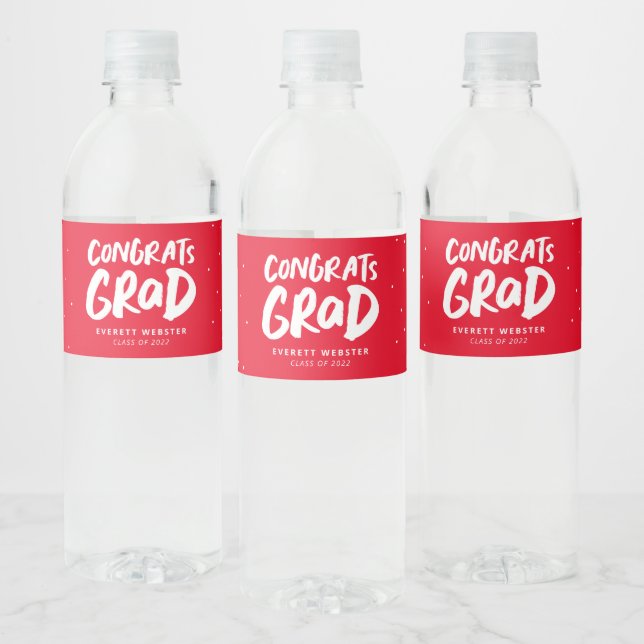 Congrats grad bold red personalized graduation water bottle label (Bottles)