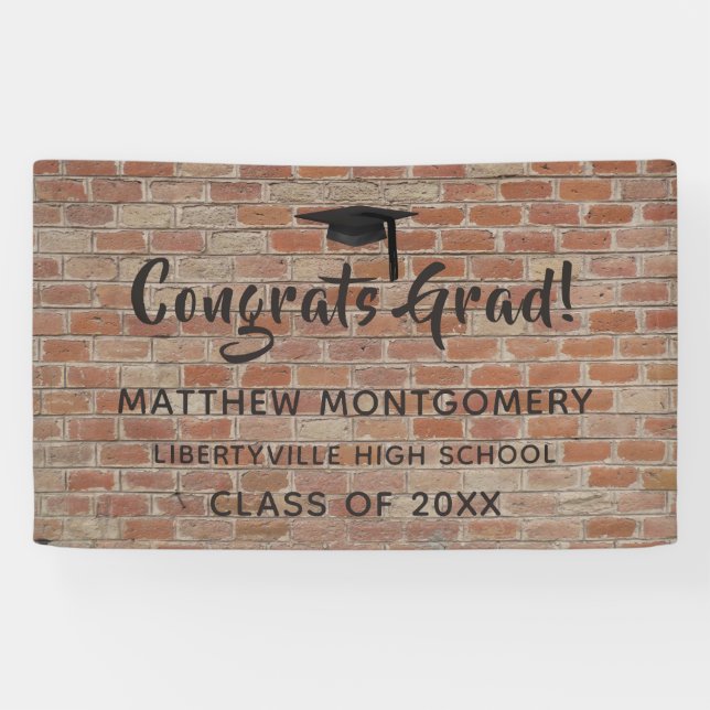Congrats Grad Brick Wall Graduation Sign (Horizontal)