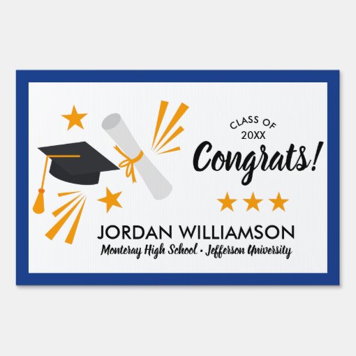 Congrats Grad Cap Diploma Blue Graduation Party Sign | Zazzle