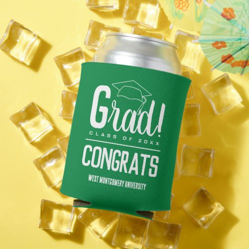 Congrats Grad Cap Green Can Cooler
