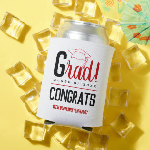 Congrats Grad Cap Scarlet and Black Can Cooler