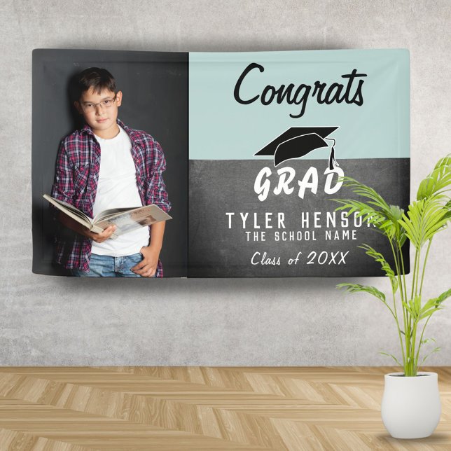 Congrats Grad Chalkboard Photo Graduation Party Banner (Creator Uploaded)