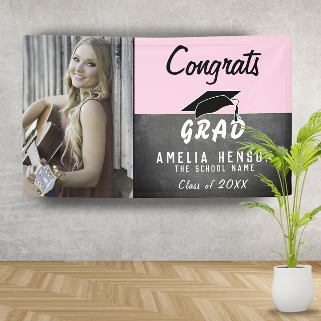 Congrats Grad Chalkboard Photo Graduation Party Banner (Creator Uploaded)