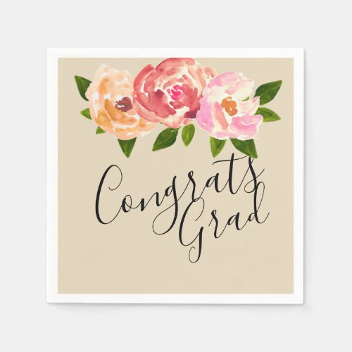 Congrats grad  chic floral graduation party napkin