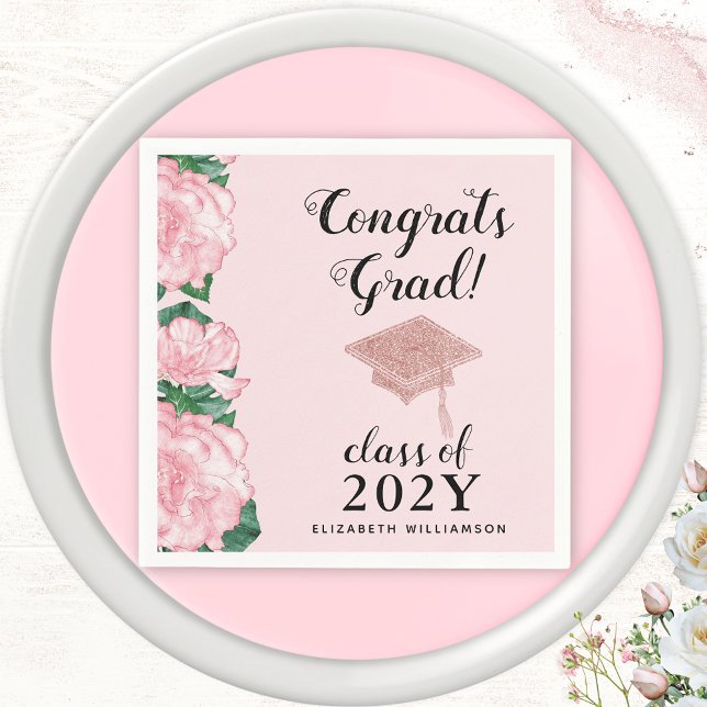Congrats Grad Class 2025 Floral Pink Graduation Napkins (Creator Uploaded)