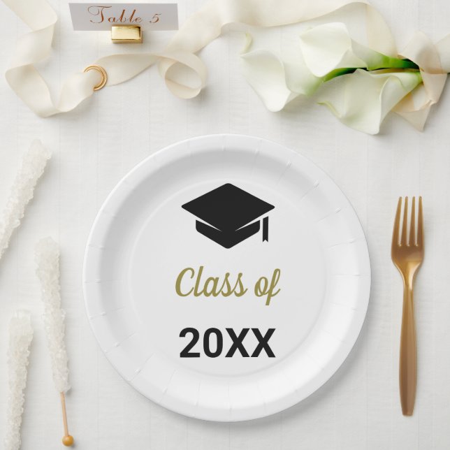 Congrats Grad Class Of Any Year Graduation Cap Paper Plates (Wedding)