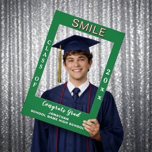 Congrats Grad Class of Green White Selfie Frame