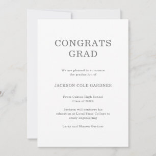 Congrats Grad Classic Gray Non Photo Graduation Announcement