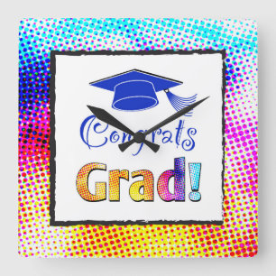 Congrats Grad Colors, Fun Square Wall Clock
