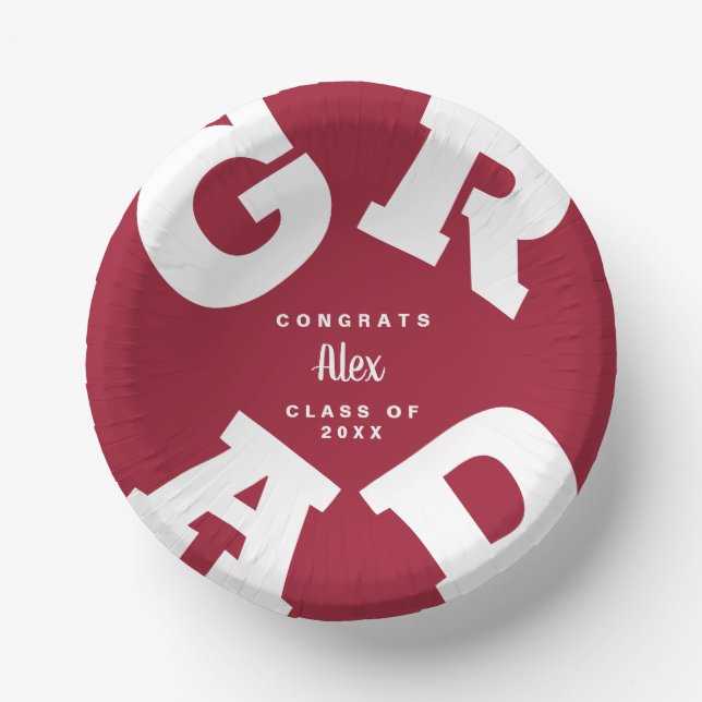 Congrats Grad Crimson and White Personalized Paper Bowls (Front)