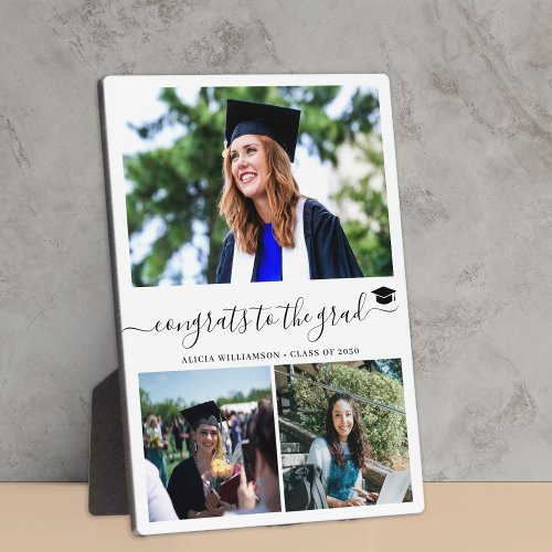 Congrats grad custom 3 photo collage graduation plaque