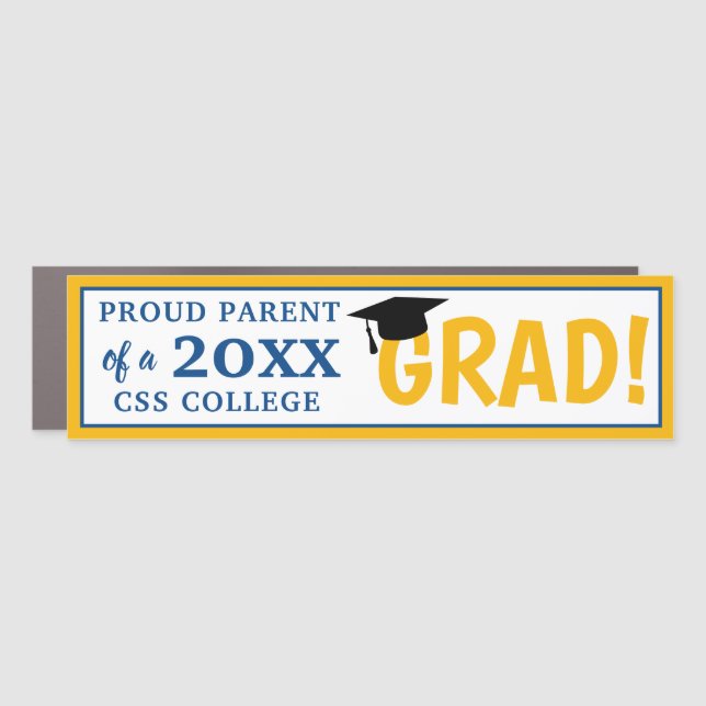 Congrats Grad Custom Bumper Magnet Blue Yellow (Front)