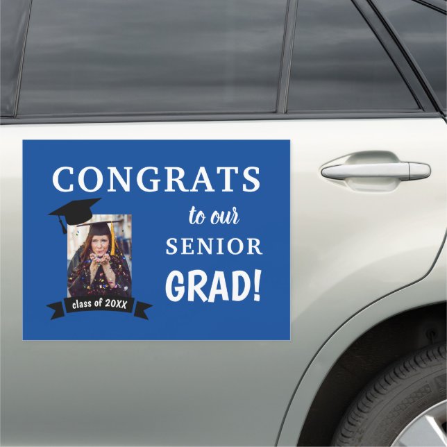 Congrats Grad Custom Car Magnet Blue (In Situ)