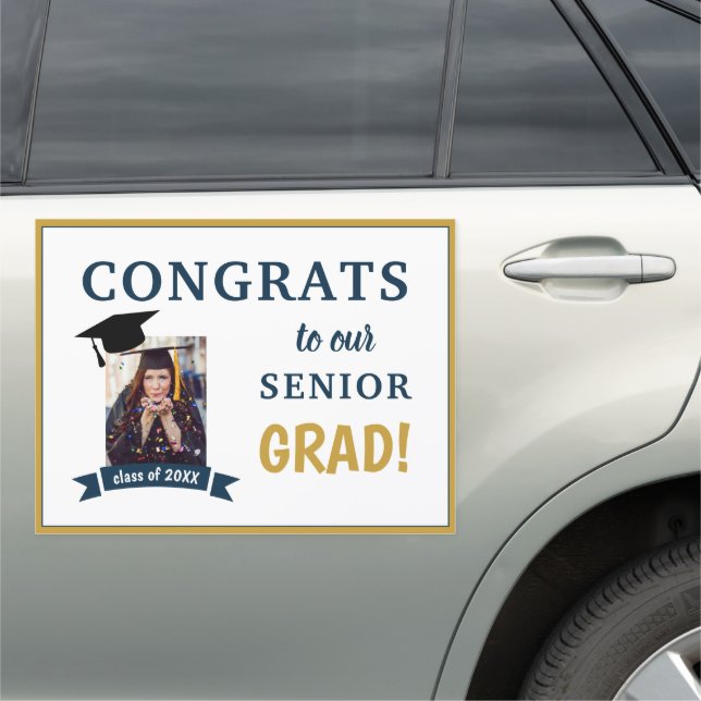 Congrats Grad Custom Car Magnet Gold Navy Blue (In Situ)