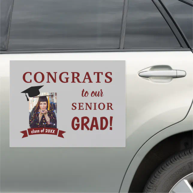 Congrats Grad Custom Car Magnet Maroon Gray | Zazzle