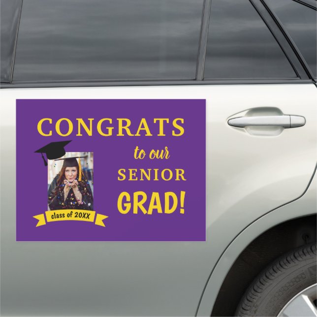 Congrats Grad Custom Car Magnet Purple Yellow (In Situ)