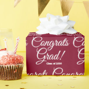 Congrats grad custom class year script burgundy wrapping paper