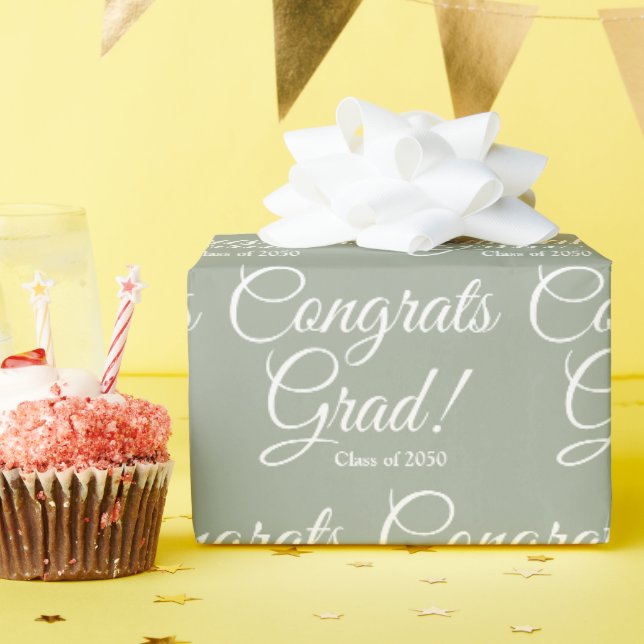 Congrats grad custom class year script sage green wrapping paper (Birthday Party)