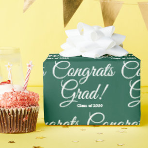 Congrats grad custom class year script text green wrapping paper