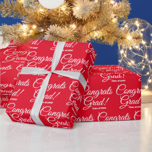 Congrats grad custom script class year elegant red wrapping paper