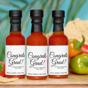 Congrats grad custom script graduation party favor hot sauces