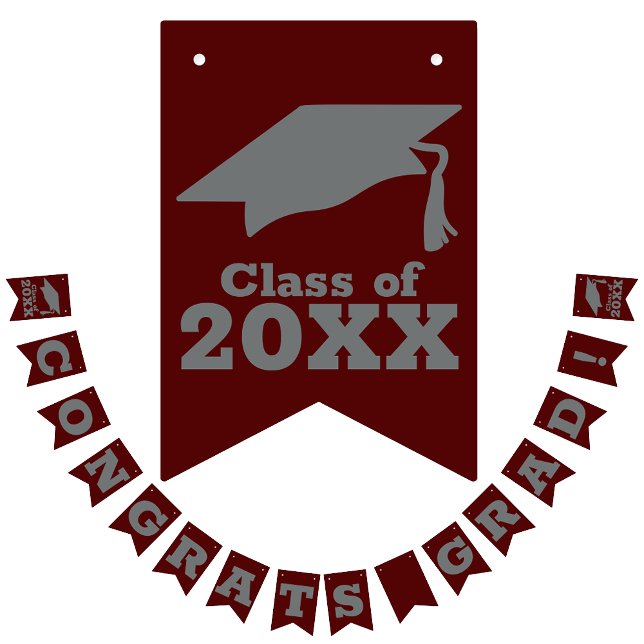 Congrats Grad Dark Maroon and Gray Bunting Flags (Creator Uploaded)